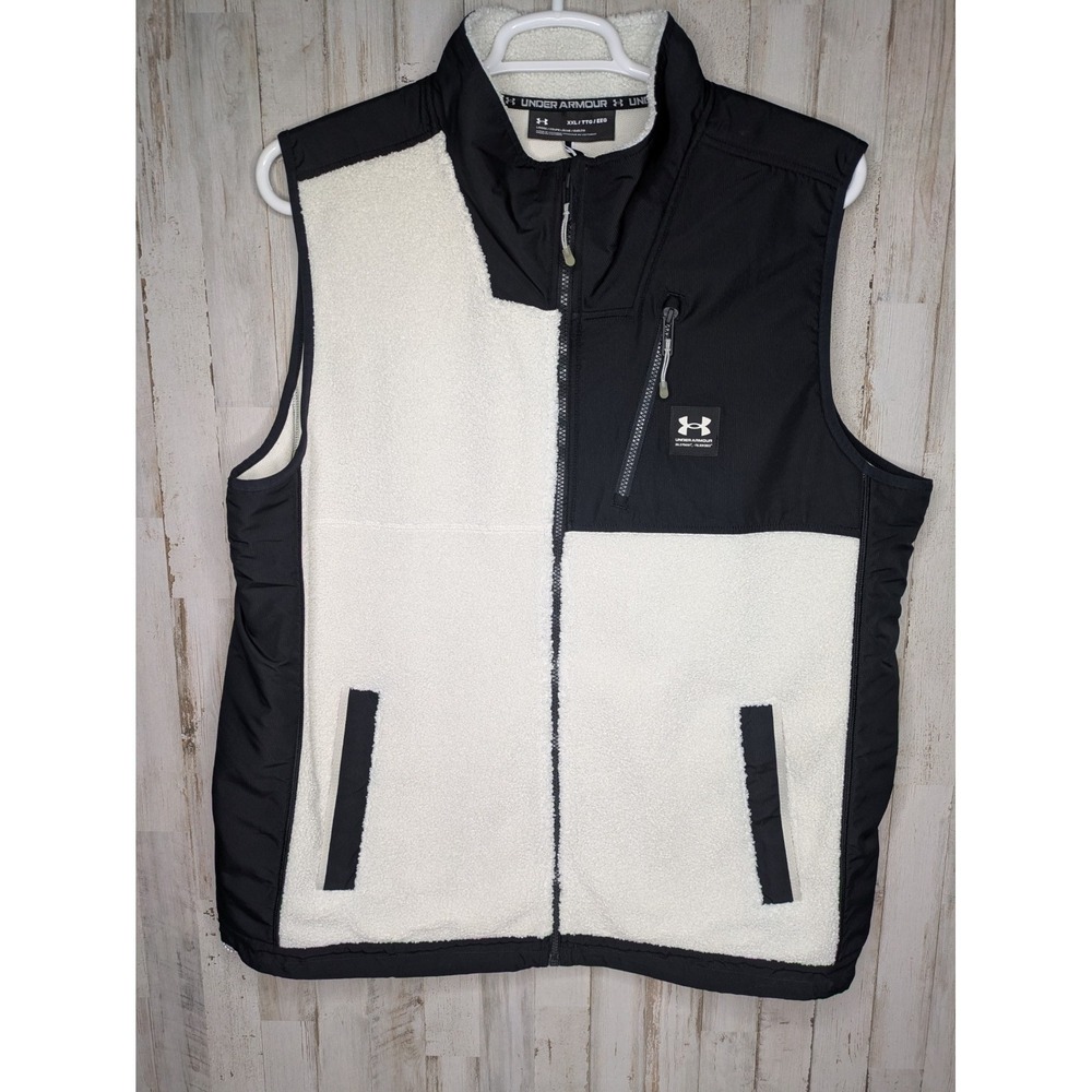 Under Armour Mens Sherpa Fleece Vest Black Gray Full Zip Loose Fit XXL Mock Neck